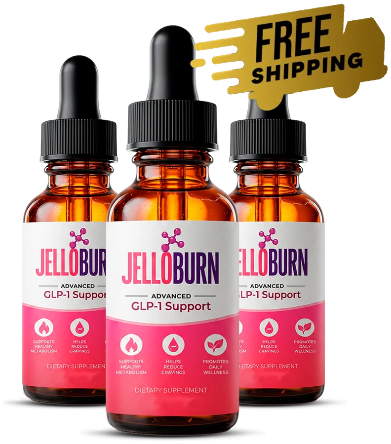 Jello Burn daily metabolic support liquid drops, dropper bottles